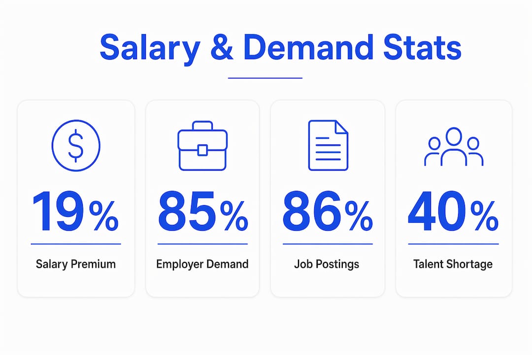 Infographic showing salary premium and demand statistics